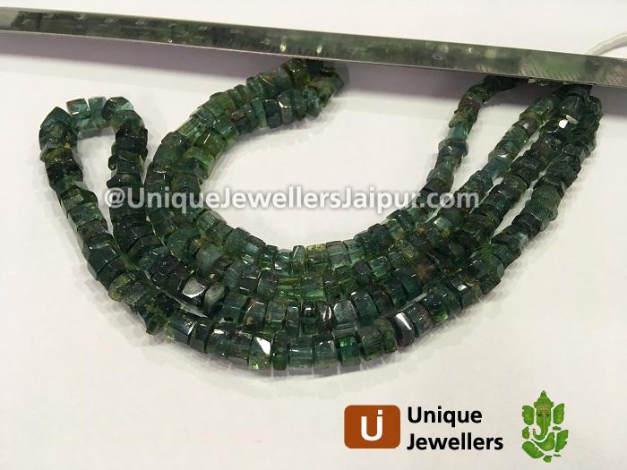 Bluish Green Tourmaline Step Cut Roundelle Beads